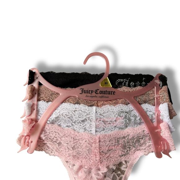 Juicy Couture 4 Pack Lace Lingerie Thong Set McBling Y2K Size Medium - Picture 4 of 9